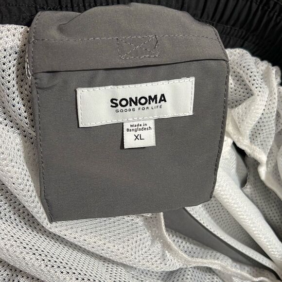 SONOMA Swim Trunks XL Gray Black Zip Pocket Drawstring Stretch Waistband Mesh - Picture 11 of 15